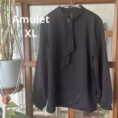 Amulet 黒い長袖ブラウス フロントボタン付き XL ちょっと難あり