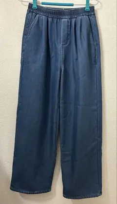 ダークブルー ワイドパンツ ゴムウエスト