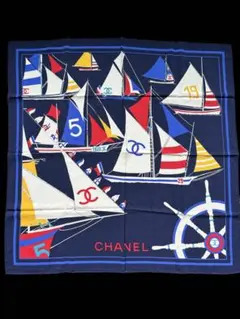 【未使用】CHANEL|シルク大判スカーフ ヨット柄 ヴィンテージのサムネイル