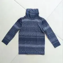 ネイビー 幾何学模様 タートルネックセーター