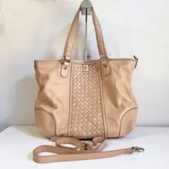 Cole Haan コールハーン 編み込みレザー トートバッグ ヌーディベージュのサムネイル