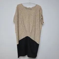 Chez toi ベージュ/ブラック ひざ丈ワンピース 半袖のサムネイル