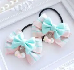 (186)ゆめかわ チェック ヘアゴム♡ ハンドメイド ピンク リボン