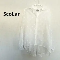 ScoLar スカラー ドット柄シアーシャツ オフホワイト白M ゆったりドルマンのサムネイル