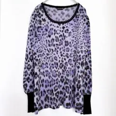 【伊太利屋 GK】レオパード柄 ニットカットソー パープル 11/XL【O5】のサムネイル