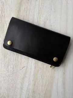 ロングトラッカーウォレット　薄型　手染め 黒　イタリアンレザー　長財布