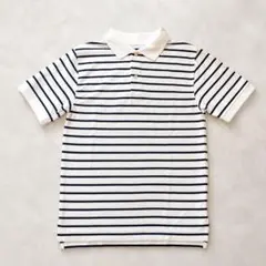 【極美品】L.L.Bean ボーダーポロシャツ 鹿の子 白 ネイビー S相当のサムネイル