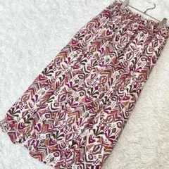 ハンチ ロングフレアスカート エスニック 総柄 ウエストゴム 裏地（M）ゆったりのサムネイル