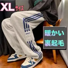 新品★サイズXL★裏起毛　極暖　パンツ　男女兼用　ボア　サイドライン　グレー