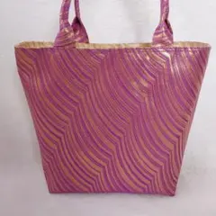 紫と金のストライプトートバッグ帯リメイク