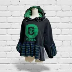 バルーン袖チェック切り替えのリメイクパーカー