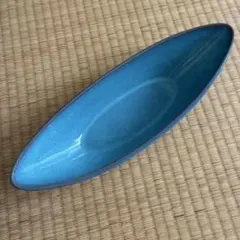 花器　陶器　舟形　変形水盤　ターコイズブルーのサムネイル