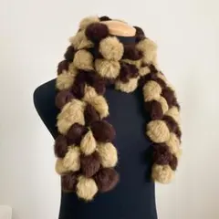 ポンポンマフラー　ラビットファー　バイカラー