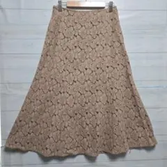 ナチュラルビューティベーシック 花柄レースフレアロングスカート ベージュ