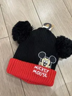 新品　ミッキーマウス ポンポン付きニット帽　50センチ
