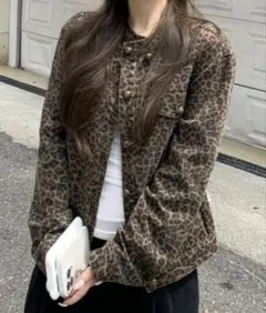 ヒョウ柄 ボタン付きジャケット　zozotown Gジャン