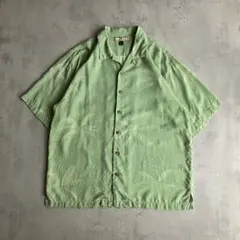 シルク100% トミーバハマ アロハシャツ パームツリー 織り柄 無地 古着 