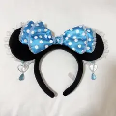ディズニー　カチューシャ　イヤリング　水玉　水色　ミニー　レア　美品　♡