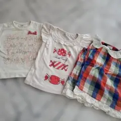 フリル付きTシャツとチェック柄　３セット 100cm