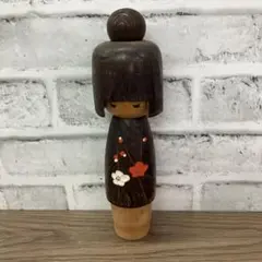 E-4 昭和レトロ 創作こけし 伝統工芸品 梅の花 紅白 モダン 木工芸 置物