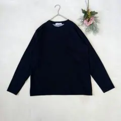 【プラスワン】ロンT ネイビー 長袖Tシャツ クルーネック　無地　部屋着のサムネイル