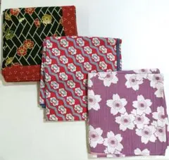 【お得な3枚セット売り】【美品】花柄ハンカチ　刺し子布　布巾　和柄　日本製