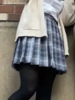 グレー系チェック プリーツスカート　M