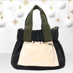 ショルダーバッグ ハンドバック 巾着 コンパクト 緑 黒 バイカラー 小物入れ