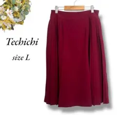 美品Techichi プリーツスカート L バーガンディ ミモレ丈 上品4633