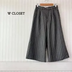 ダブルクローゼット ワイドパンツ ガウチョ ウエストゴム ストライプ 美品