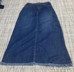 ダークブルー デニム タイトスカート フロントスリット S