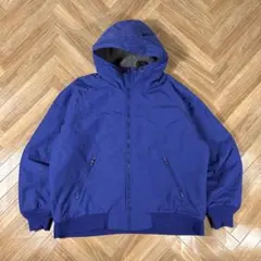 usa製90sランズエンド フリース×ナイロンジャケット ジップパーカー ブルー