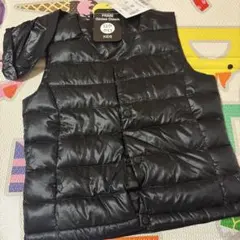 値下げ　ブラック　ダウンベスト グースダウン　収納袋付き100cm ダウン80%