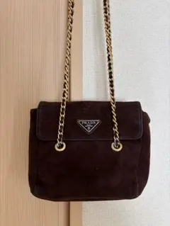 PRADA ダークブラウン スエード ショルダーバッグ