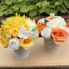 造花アレンジメント イエローオレンジ 2点セット 壁掛け ハンドメイド