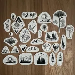 タトゥー シール 27点 セット 折り鶴 和風 花 猫 ドクロ 山 鹿 太陽