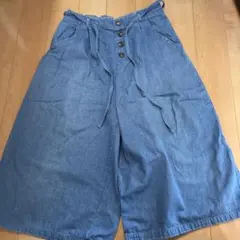 デニムブルー ガウチョパンツ フロントボタン