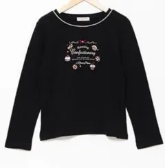 メゾピアノ お菓子刺繍 長袖カットソー 黒