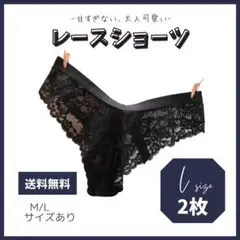 【L】 花柄レースショーツ 2枚セット 大人可愛い ストレッチ シームレス 黒色