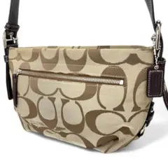 美品　コーチ　ワンショルダーバッグ　シグネチャー　キャンバス　レザー　ベージュ