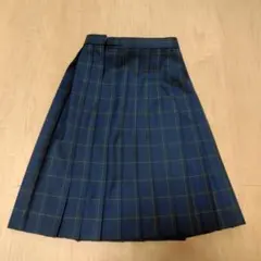 kanko プリーツスカート ネイビー グリーンチェック ウエスト63cm