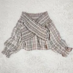 チェック柄 オフショルダー ブラウス カシュクール シャーリング クレメ