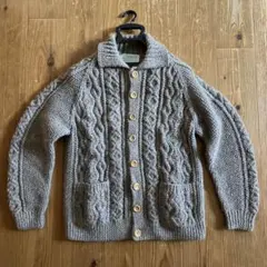 INVERALLAN 3A ランバーカーディガン アラン編み ウール グレージュ