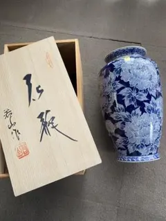 未使用・箱付】三洋陶器 龍峰窯 花風流 染付 花瓶 花器 大型 華道具