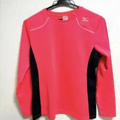 MIZUNO ミズノ 長袖 スポーツシャツ 蛍光色オレンジ寄りピンクM