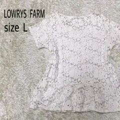 LOWRYS FARM半袖ニット　カットソー　総レース　裾フリル　ベージュ　L