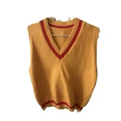オレンジ 黄色 Vネック ニットベスト