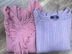 【まとめ売り】2点セット　7部袖　リブニット　ピンク　ラベンダー　オフィスのサムネイル