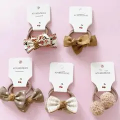 ♡No.91♡リボン ヘアゴム 10本　ブラウン　ベビー　ヘアアクセサリー