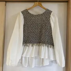 お得SALE⭐︎Mサイズ⭐︎ニットとシフォンの長袖トップス